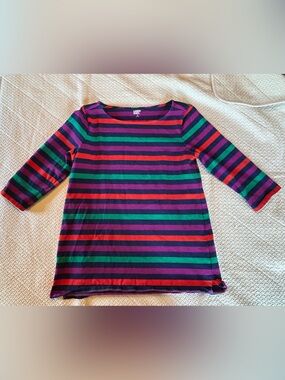 Lands' End Navy Tee with Red, Purple and Green Stripes